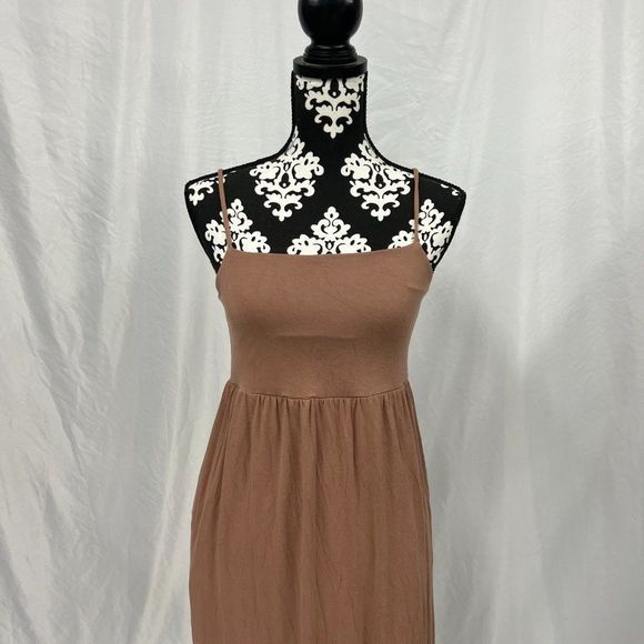 Tan/Brown Casual Midi Dress with Pockets - Picture 2 of 7